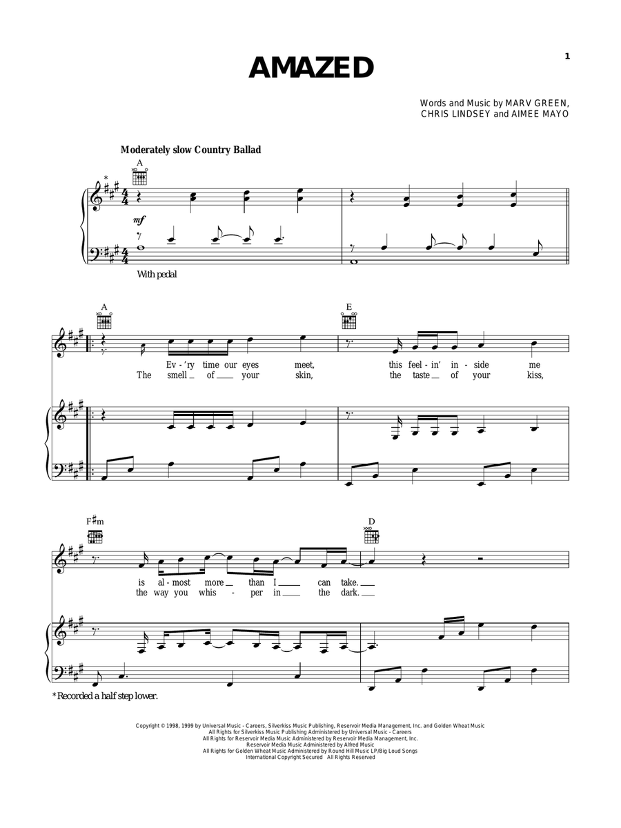 Amazed Piano, Vocal, Guitar scores gallery preview page 1