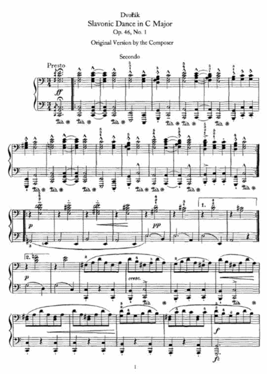 Antonin Dvorak - Slavonic Dance in C Major, Op.46 #1 (original version by the Composer) (piano duet)