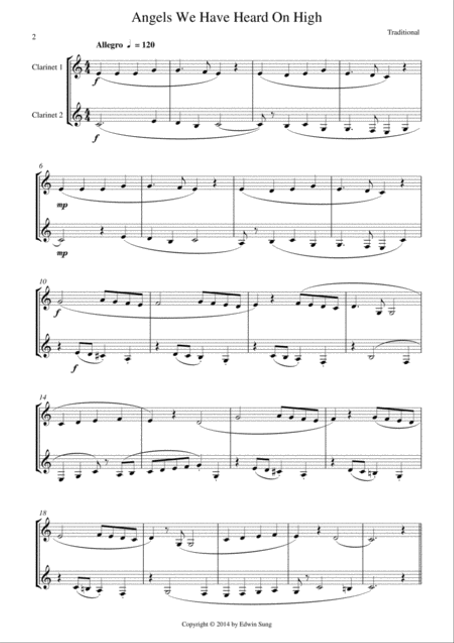 15 Popular Christmas Songs for Bb Clarinet Duet (Suitable for beginning / intermediate clarinetists) Clarinet Duet scores gallery preview page 2