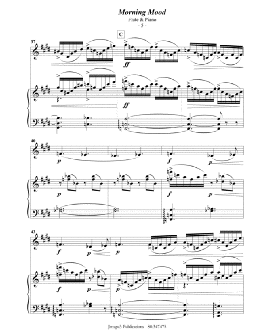 Grieg: Morning Mood from Peer Gynt Suite for Flute & Piano Flute Solo scores gallery preview page 6