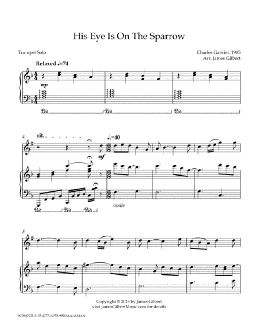 His Eye Is On The Sparrow Trumpet Solo scores gallery preview page 2