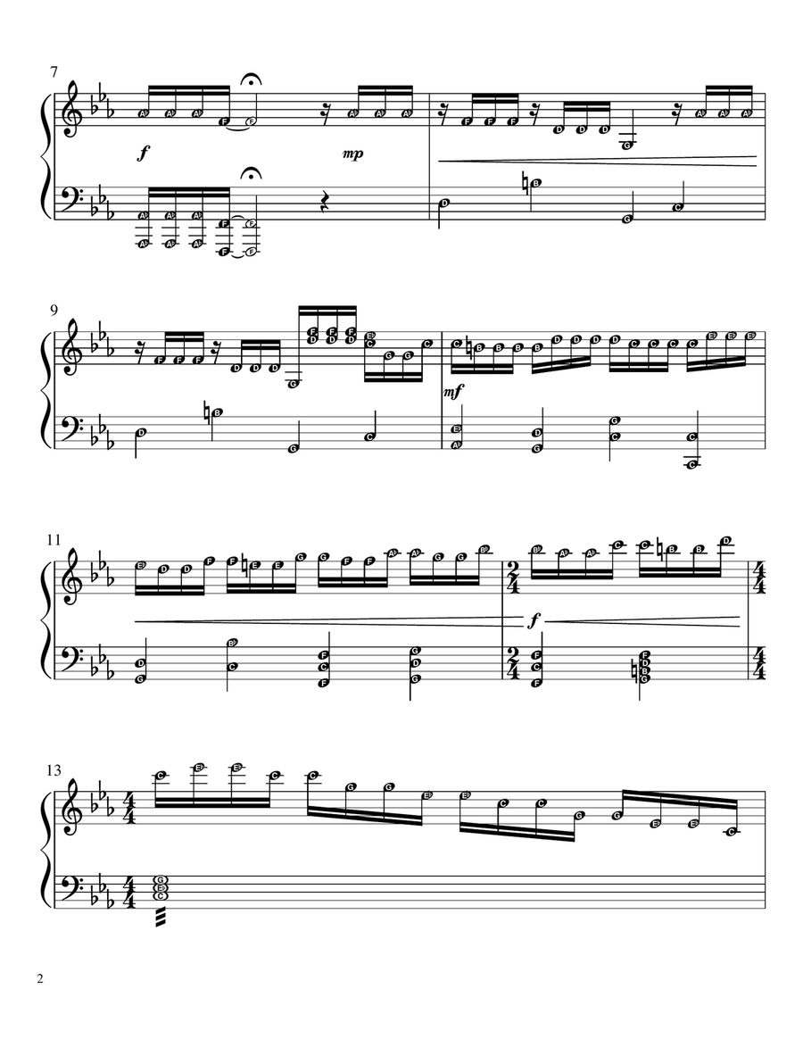 Beethoven's 5th Symphony (Piano Grade 3 - 4 Intermediate, with note names) Easy Piano scores gallery preview page 2