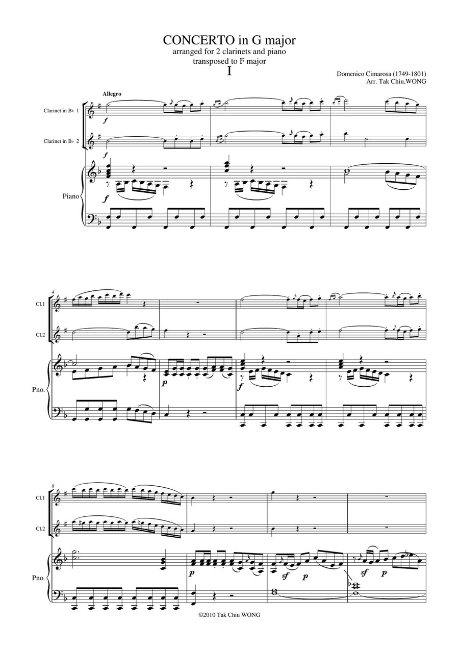Concerto in G major G.1077 arranged for 2 clarinets and piano Clarinet Duet scores gallery preview page 2