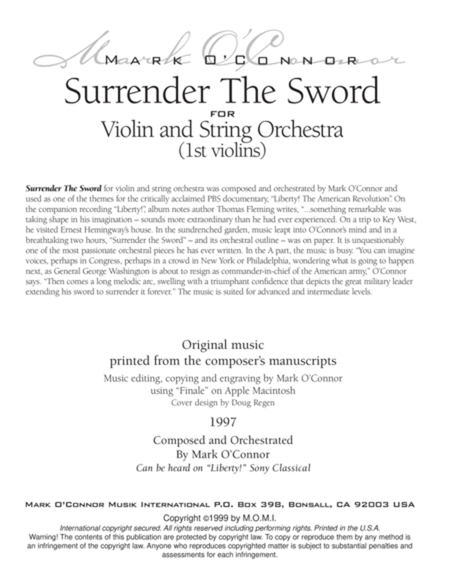 Surrender The Sword (string parts – violin and string orchestra)
