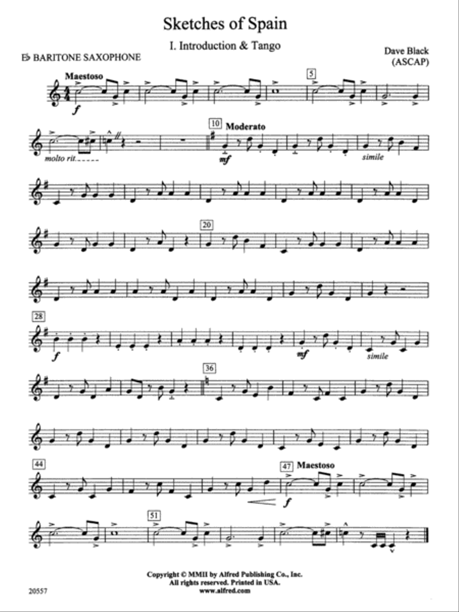 Sketches of Spain: E-flat Baritone Saxophone Concert Band scores gallery preview page 1