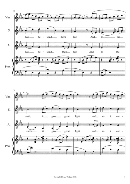 The First Noel for SA solo voices or 2 – part choir, piano and violin. image number null
