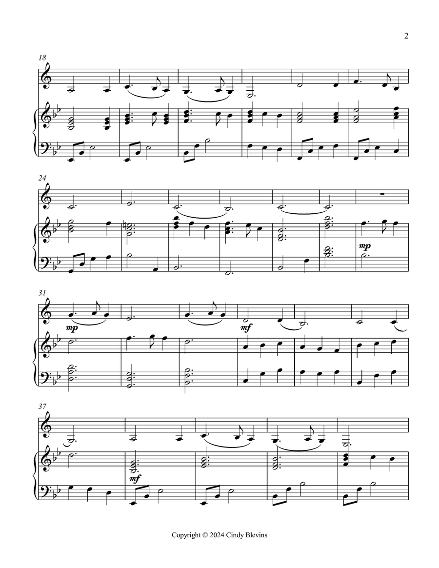 Silent Night, for Piano and Easy Clarinet B-Flat Clarinet scores gallery preview page 3