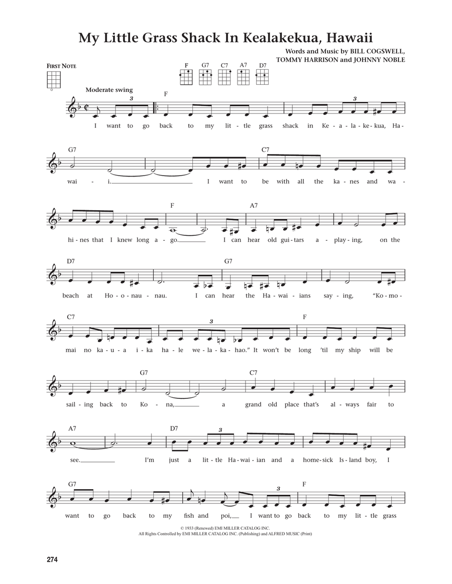 My Little Grass Shack In Kealakekua, Hawaii (from The Daily Ukulele) (arr. Jim Beloff) Ukulele scores gallery preview page 1