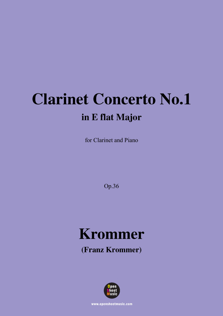 F. Krommer-Clarinet Concerto No.1,Op.36,for Clarinet and Piano B-Flat Clarinet scores gallery preview page 1