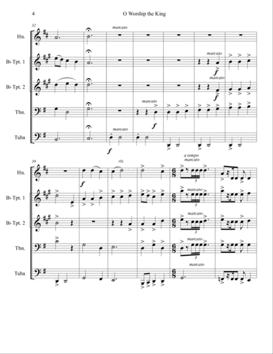 O Worship the King Brass Quintet Brass Quintet scores gallery preview page 4
