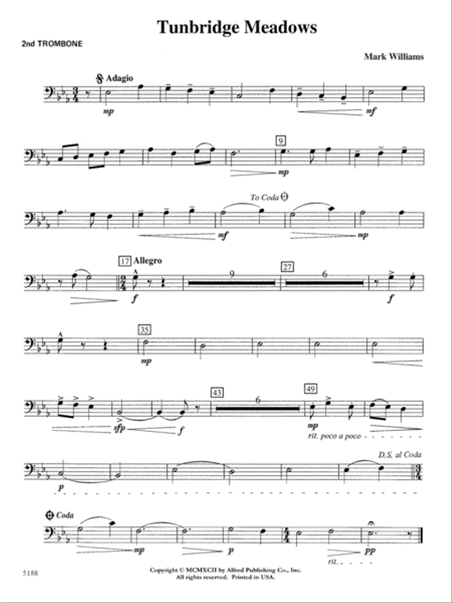 Tunbridge Meadows: 2nd Trombone Concert Band scores gallery preview page 1