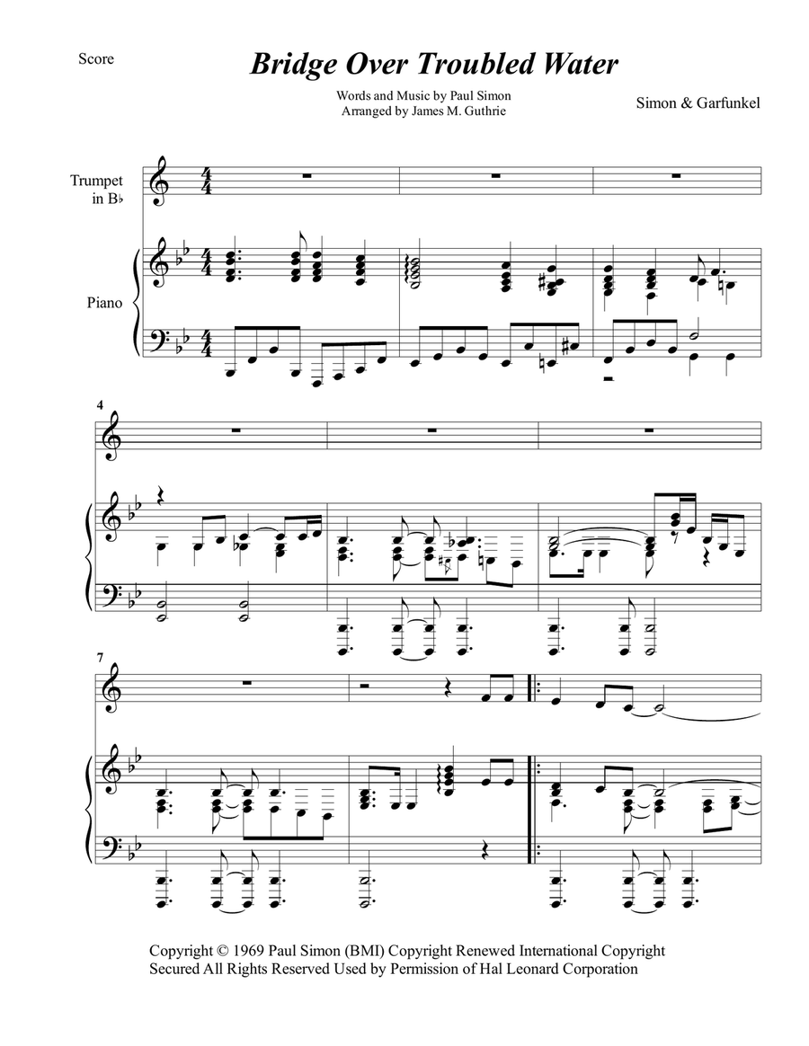 Bridge Over Troubled Water B-Flat Trumpet scores gallery preview page 1