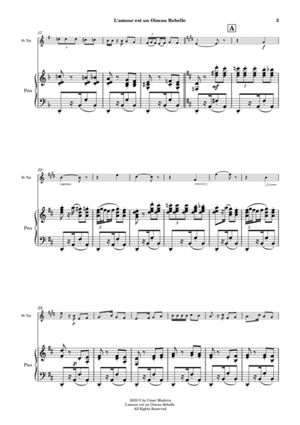 Habanera from Carmen by Bizet - Bb Trumpet and Piano (Full Score and Parts) image number null