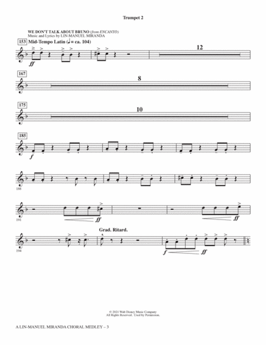 A Lin-Manuel Miranda Choral Medley (arr. Mark Brymer) - Trumpet 2