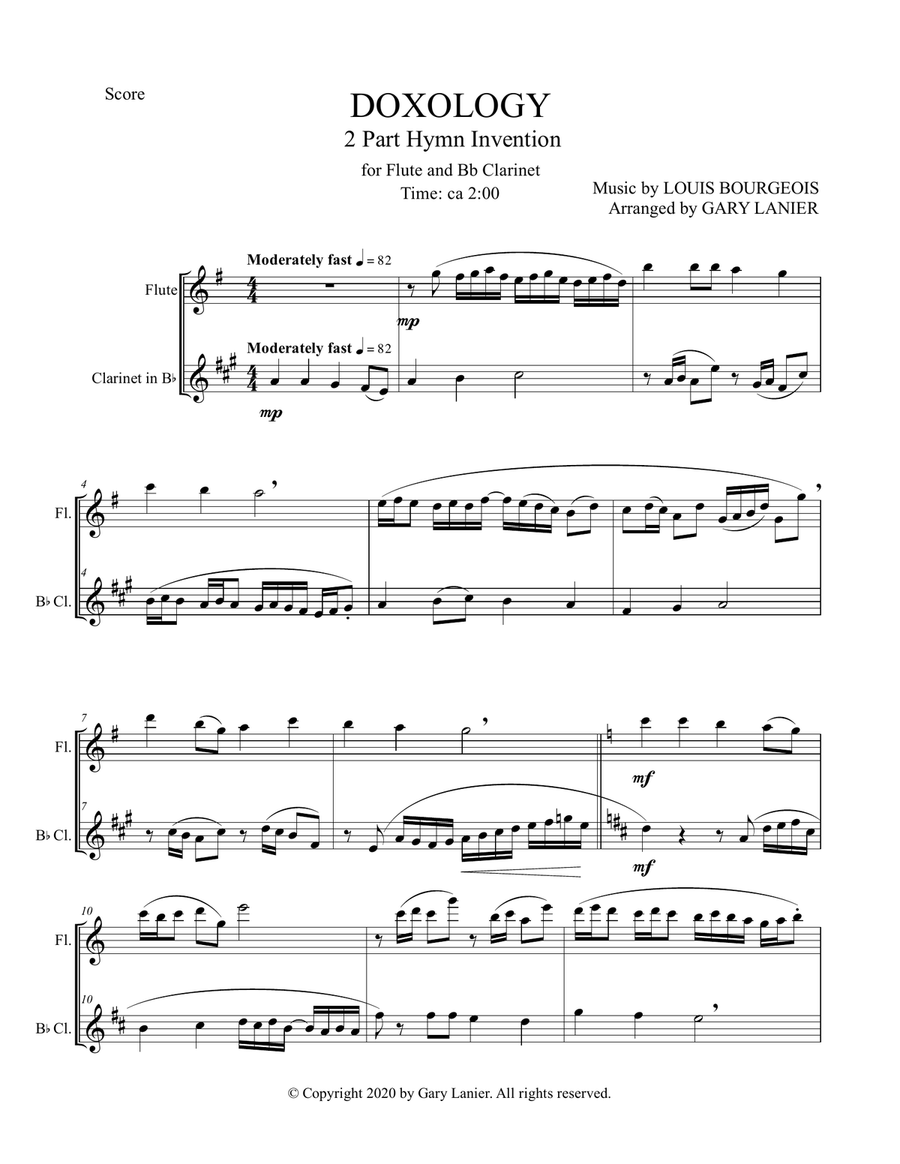 DOXOLOGY (2 Part Invention for Flute and Bb Clarinet - Score/Parts included) image number null