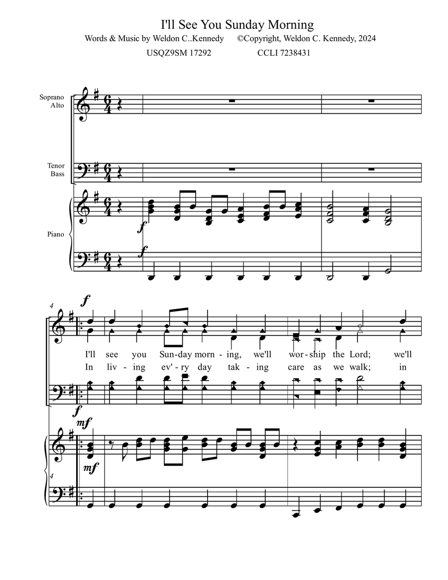 I'll See You Sunday Morning Piano, Vocal scores gallery preview page 1