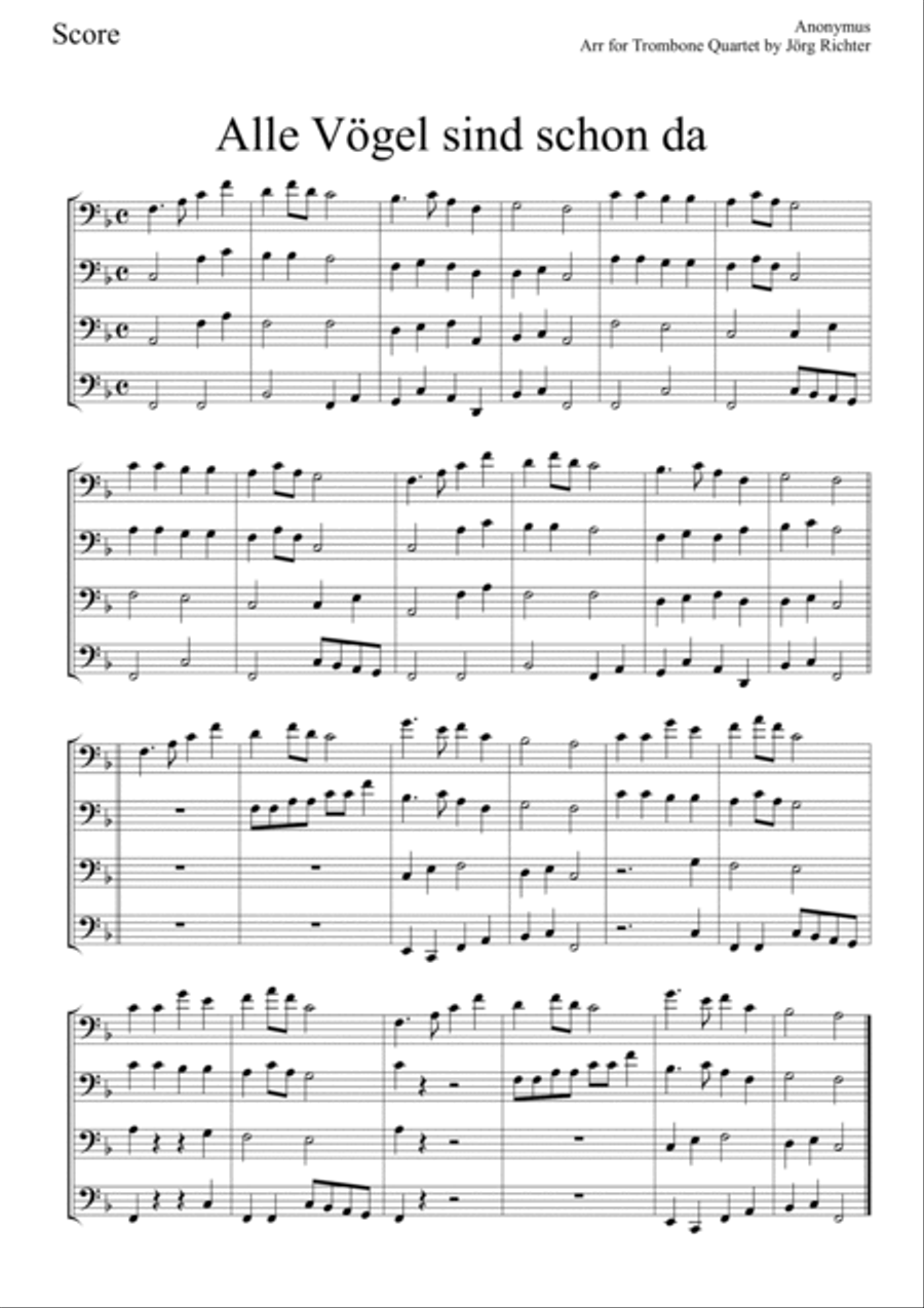 Alle Vögel sind schon da for Trombone Quartet Brass Quartet scores gallery preview page 2