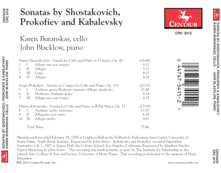 Sonatas by Shostakovich Prokofiev & Kabalevsky