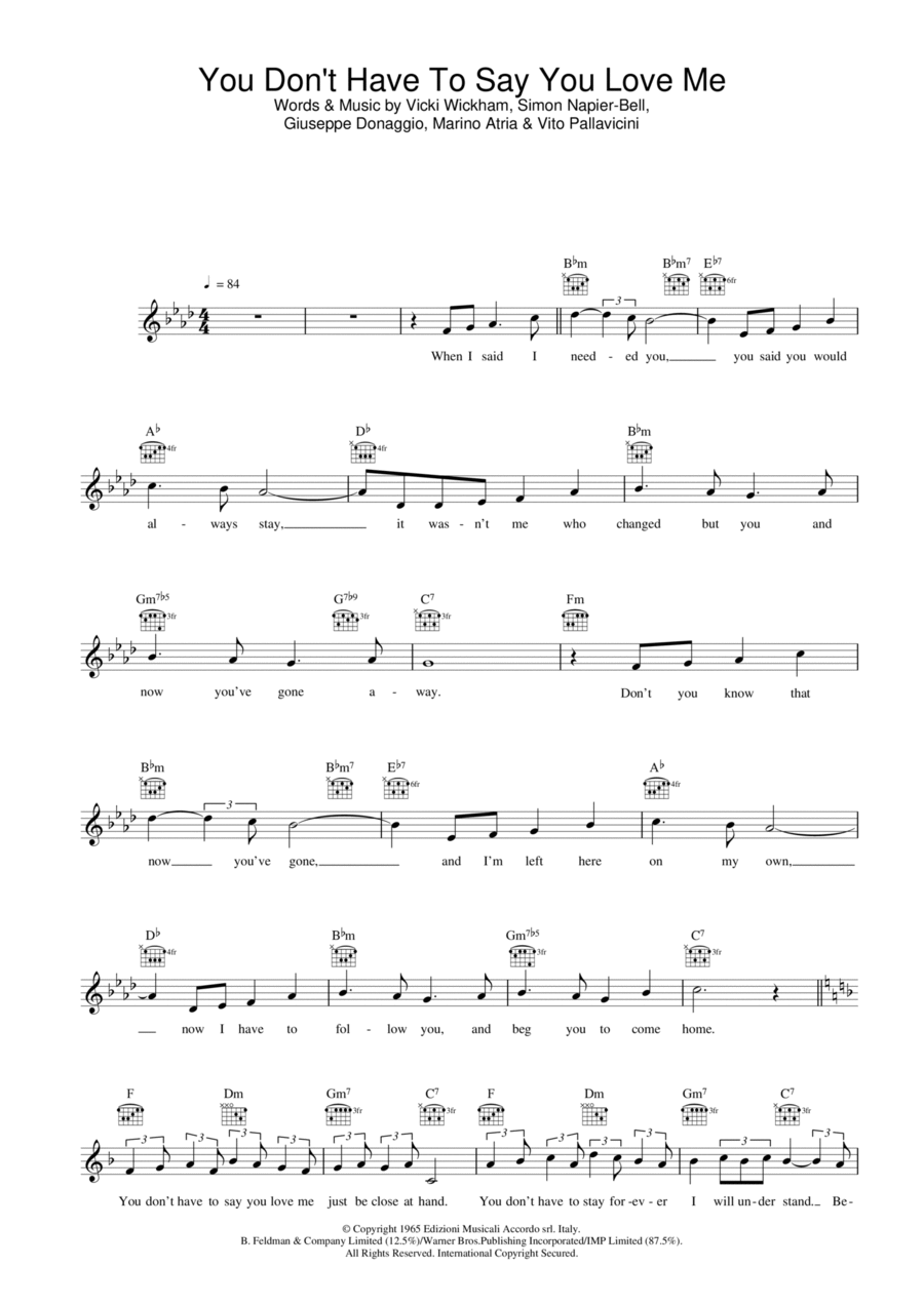 You Don't Have To Say You Love Me Piano scores gallery preview page 1