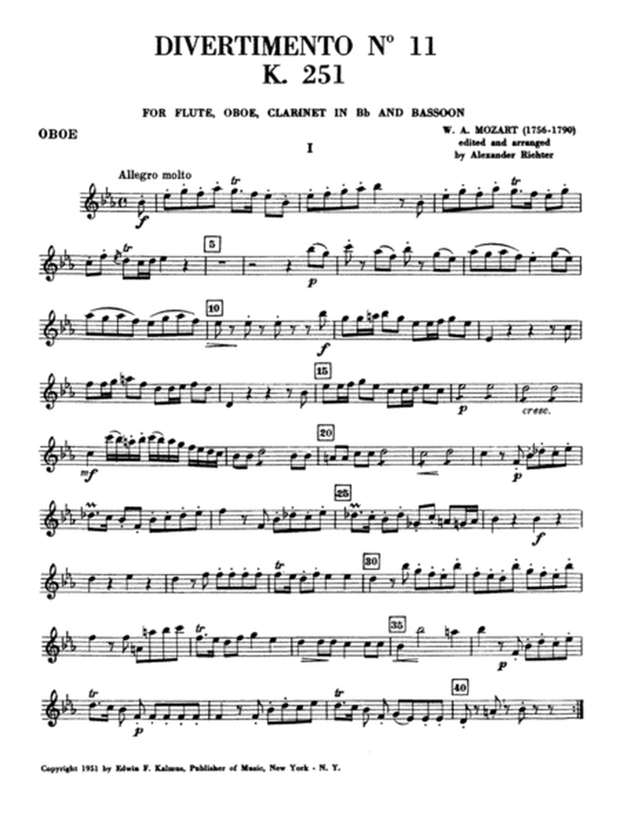 Divertimento No. 11, K. 251: Oboe