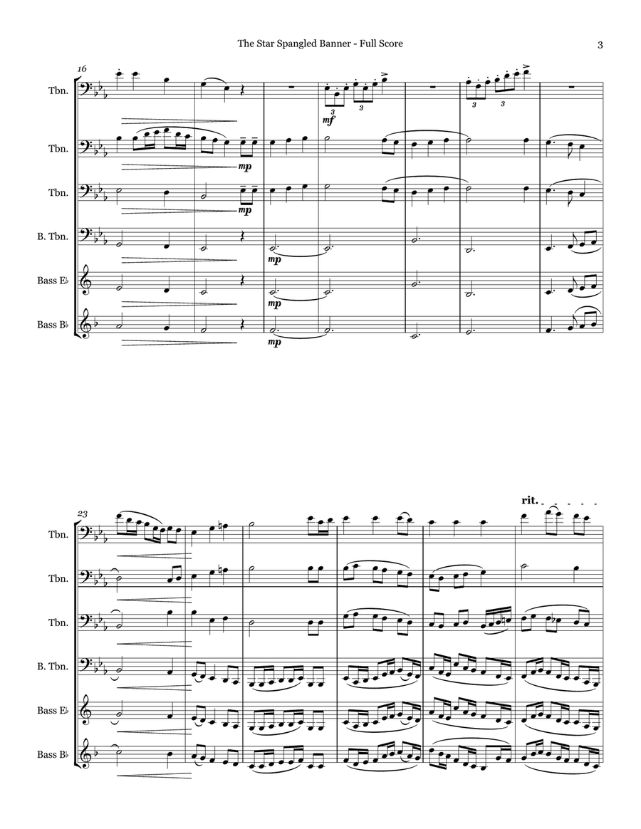 The Star Spangled Banner - trombone quartet Brass Quartet scores gallery preview page 3