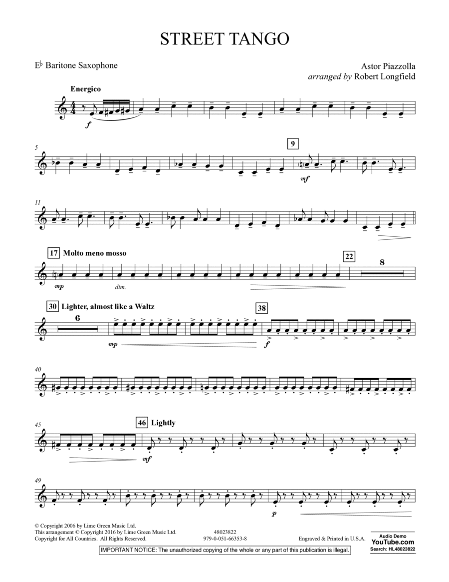 Street Tango - Eb Baritone Saxophone Baritone Saxophone scores gallery preview page 1
