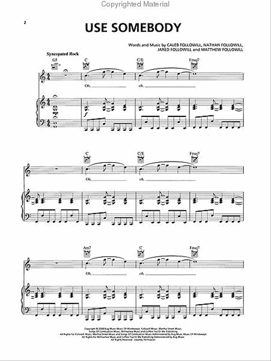 Use Somebody Piano, Vocal, Guitar scores gallery preview page 2