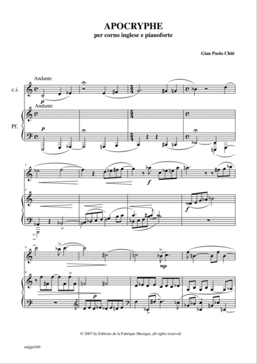 Gian Paolo Chiti ;:Apocryphe for english horn and piano English Horn scores gallery preview page 2