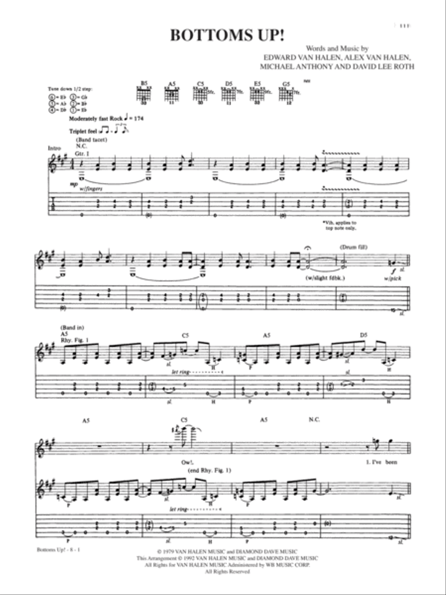 Bottoms Up! Guitar Tablature scores gallery preview page 1