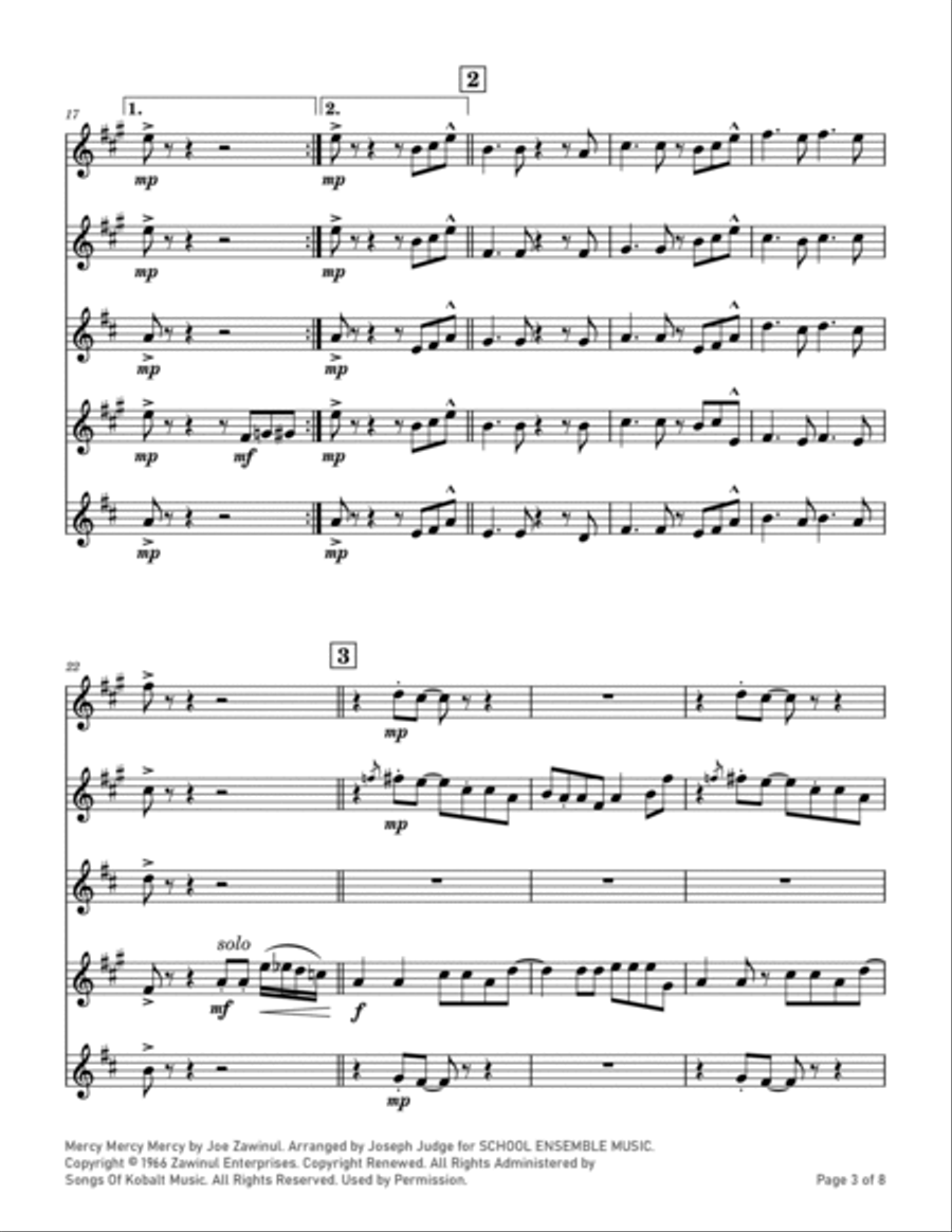 Mercy, Mercy, Mercy Saxophone Quartet scores gallery preview page 3