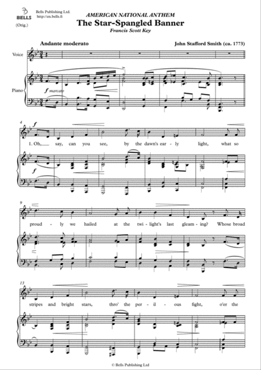 The Star-Spangled Banner (Original key. B-flat Major) Voice Solo scores gallery preview page 1