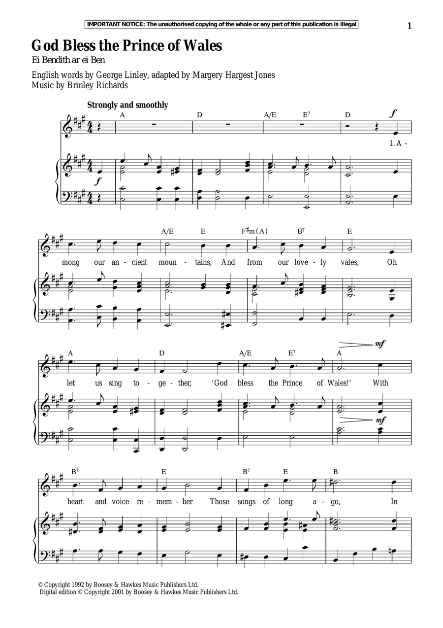 God Bless The Prince Of Wales Piano, Vocal scores gallery preview page 1