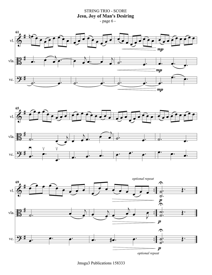 Bach: Jesu, Joy of Man's Desiring for String Trio String Trio scores gallery preview page 6