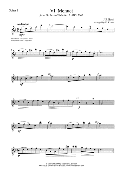 Menuet Suite 2 BWV 1067 for guitar quartet image number null