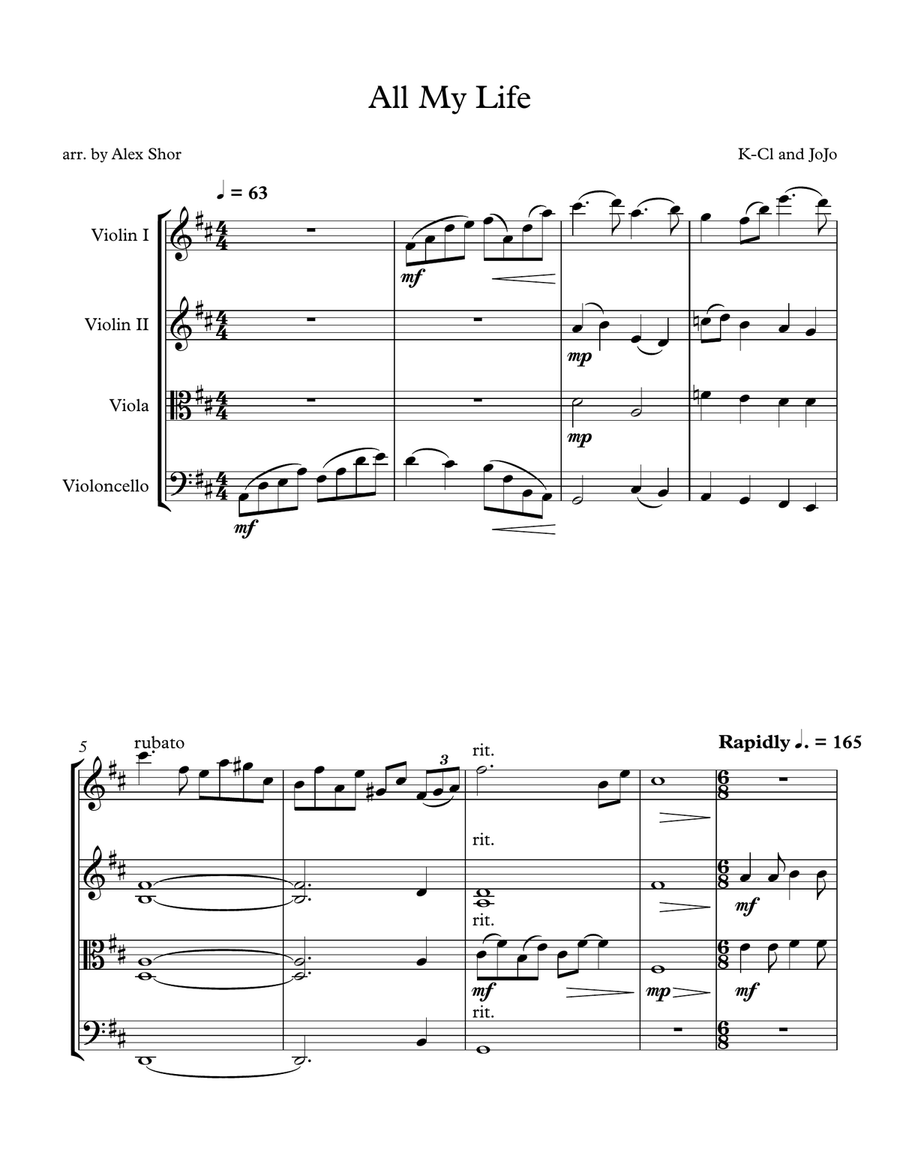 All My Life String Quartet scores gallery preview page 1