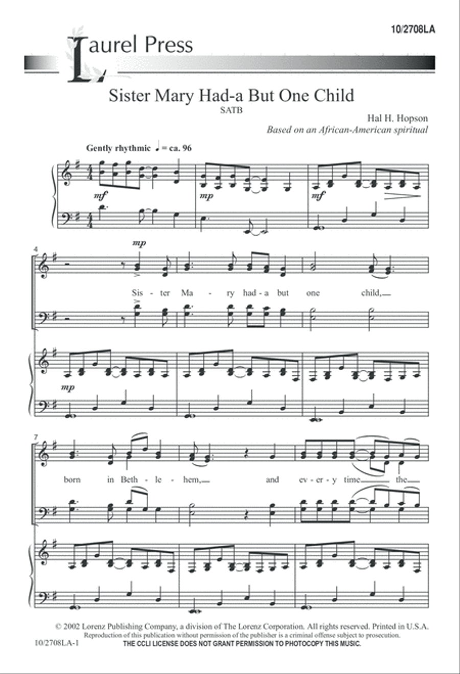 Sister Mary Had-a But One Child 4-Part scores gallery preview page 1