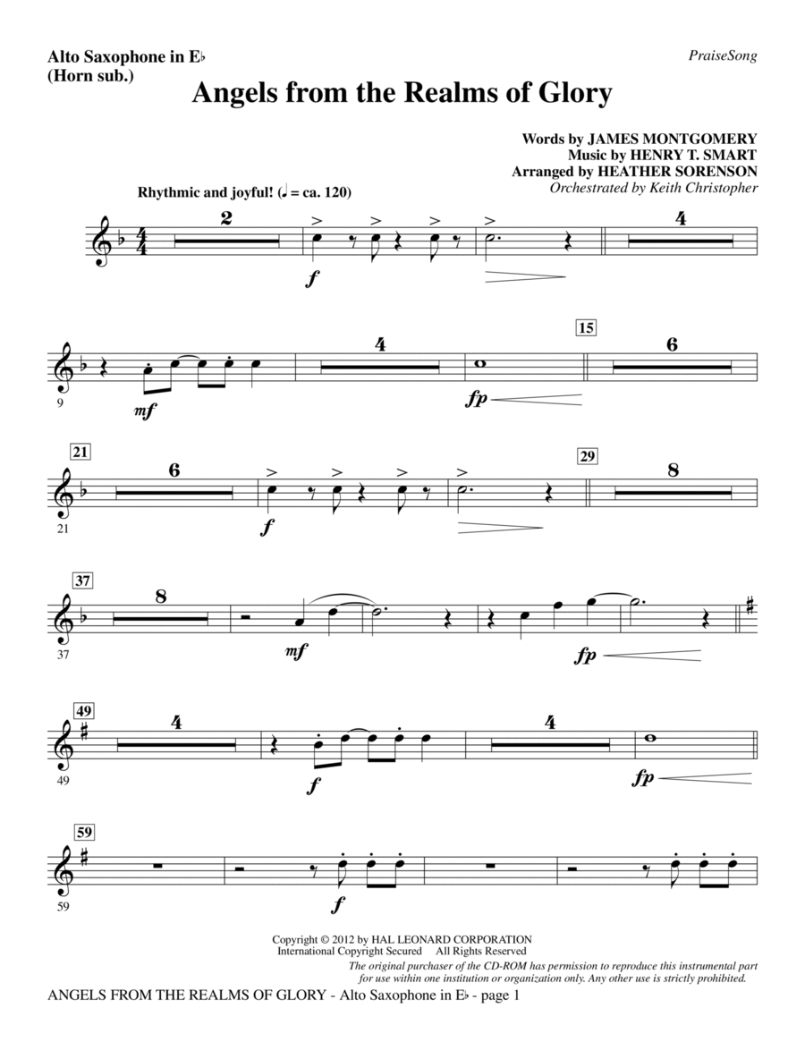 Angels From The Realms Of Glory - Alto Sax (sub. Horn) Choir scores gallery preview page 1