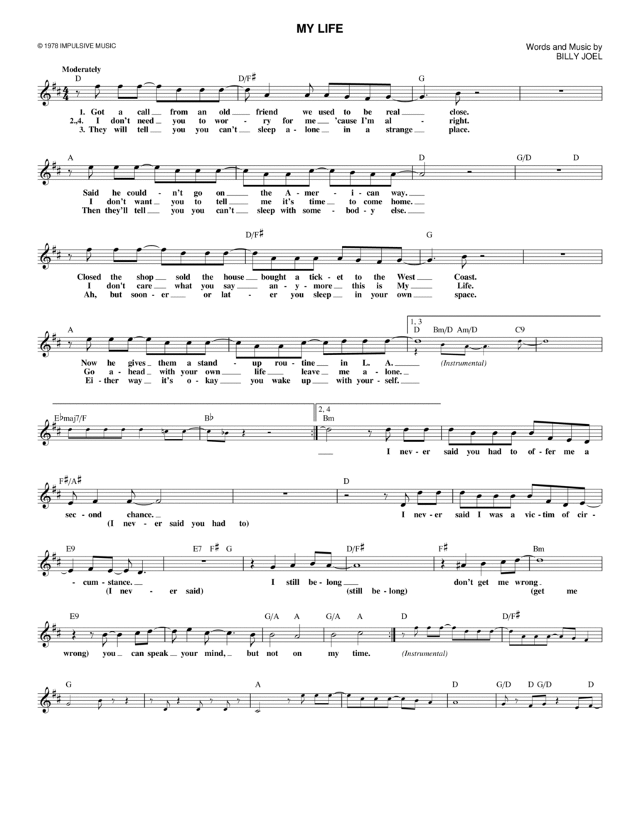 My Life Piano scores gallery preview page 1