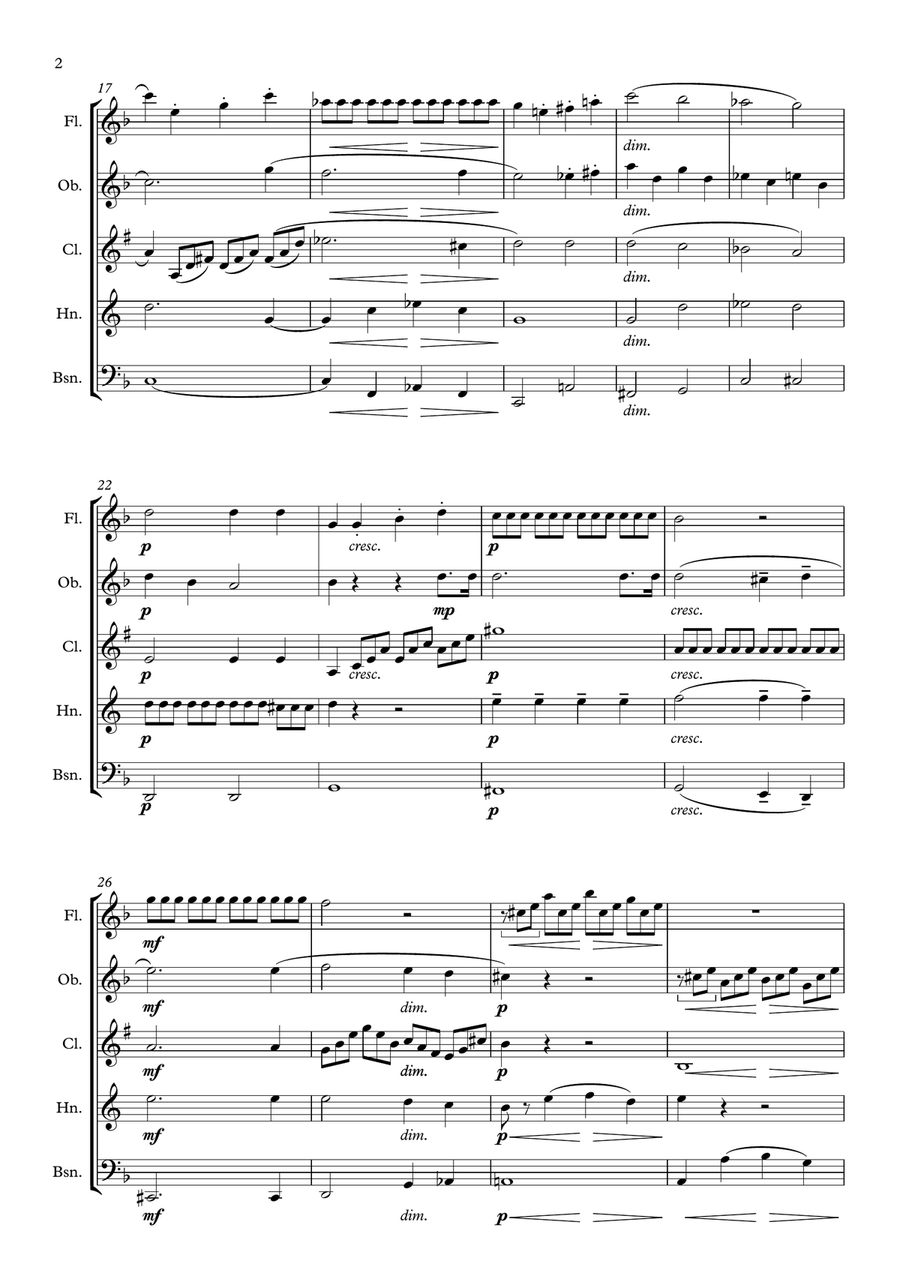 Beethoven: Piano Sonata No.14 in C# min (Sonata quasi una Fantasia) Op.27 No.2 Mvt.1. - wind quintet Woodwind Quintet scores gallery preview page 2