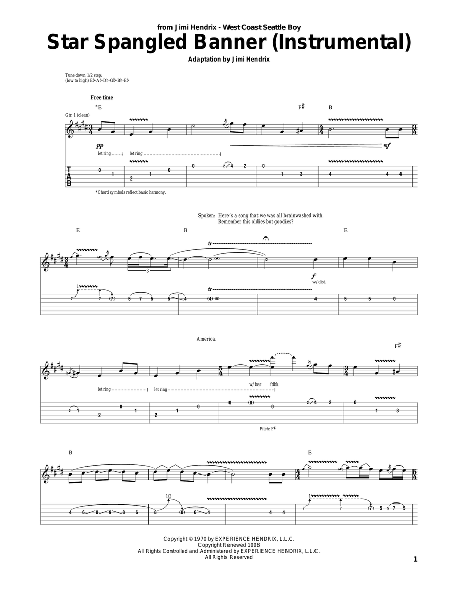 The Star Spangled Banner (Instrumental) Acoustic Guitar scores gallery preview page 1