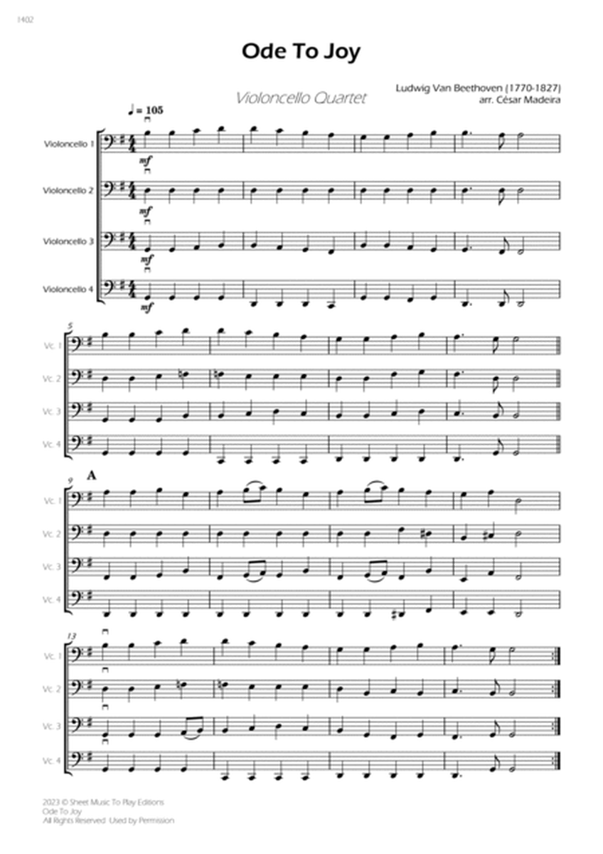 Ode To Joy - Easy Violoncello Quartet (Full Score and Parts) image number null