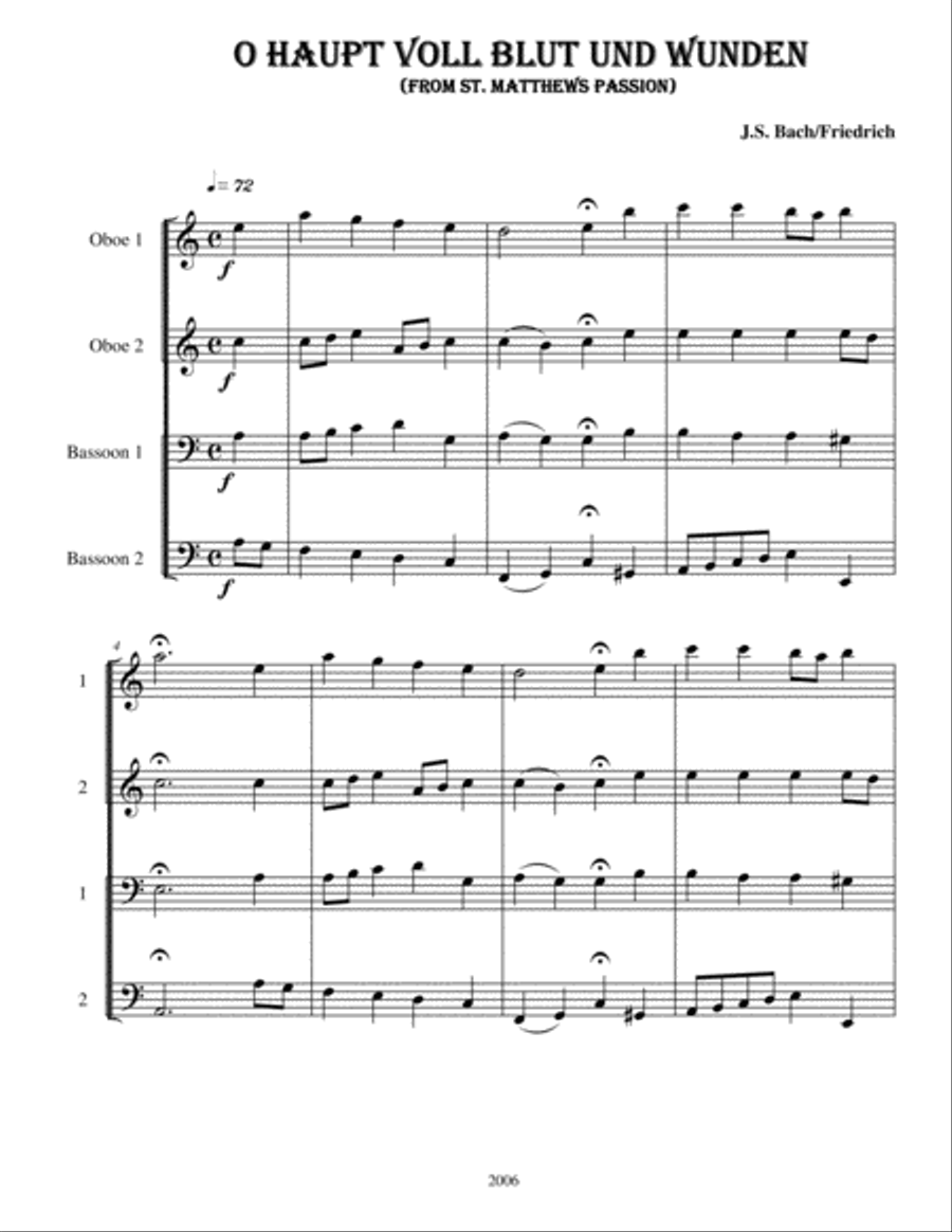 O Haupt Voll Blut Und Wunden Woodwind Quartet scores gallery preview page 1