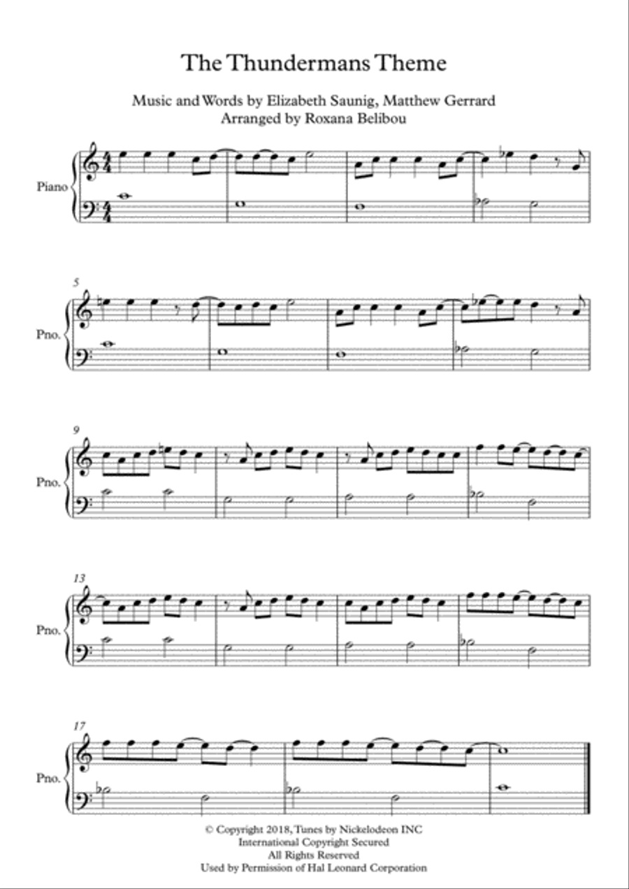 The Thundermans Theme Easy Piano scores gallery preview page 1
