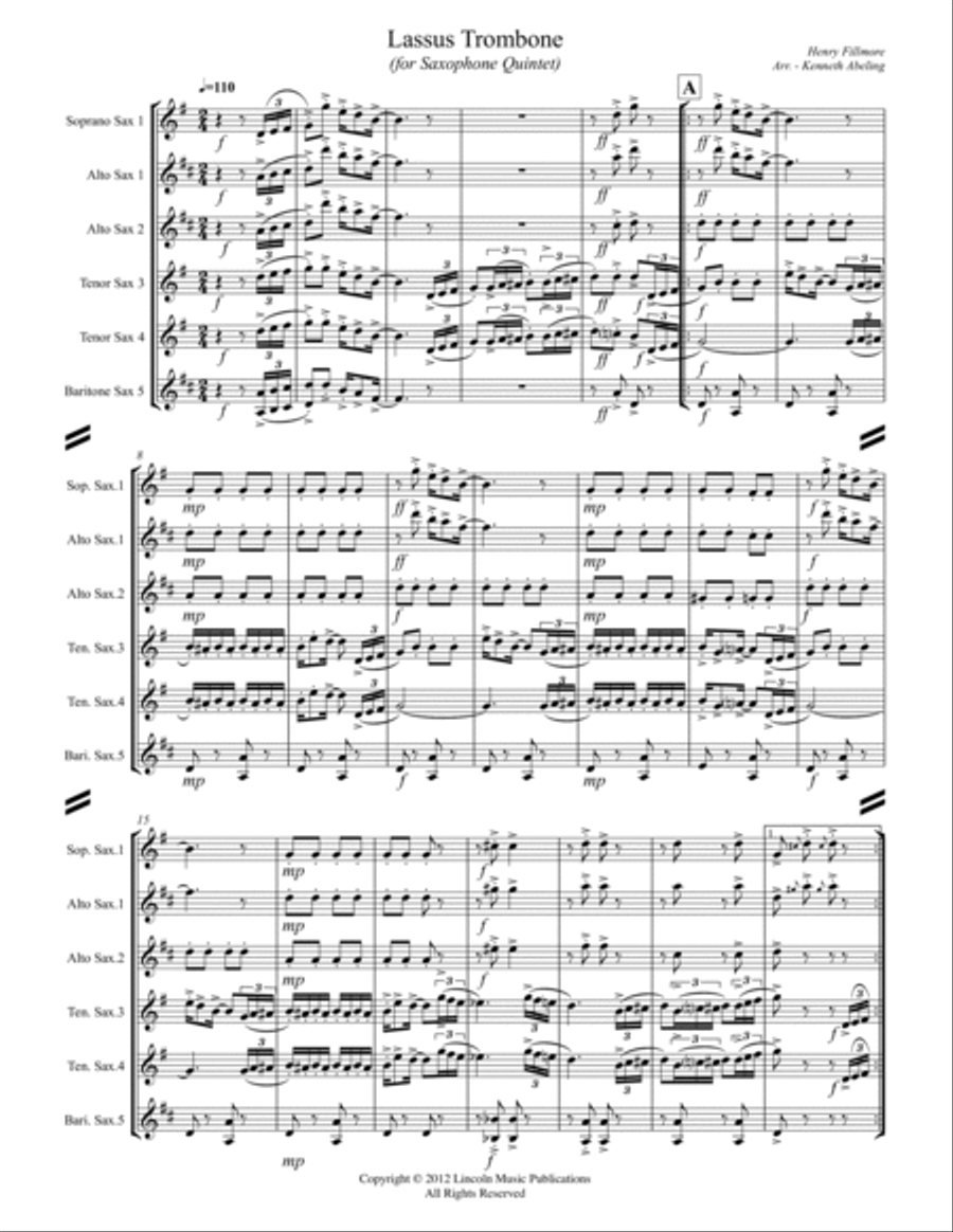 Lassus Trombone (for Saxophone Quintet SATTB or AATTB) Woodwind Quintet scores gallery preview page 2
