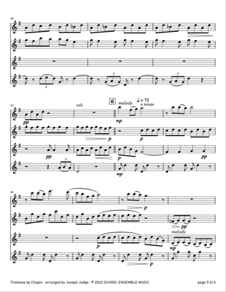 Tristesse by Chopin for Clarinet Quartet in Schools Clarinet Quartet scores gallery preview page 5