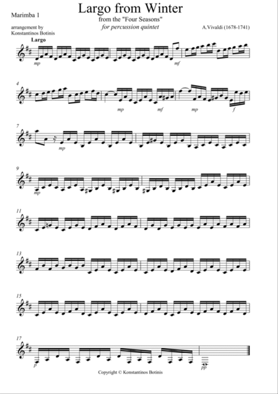 A.Vivaldi Largo from Winter for percussion quintet Percussion scores gallery preview page 5