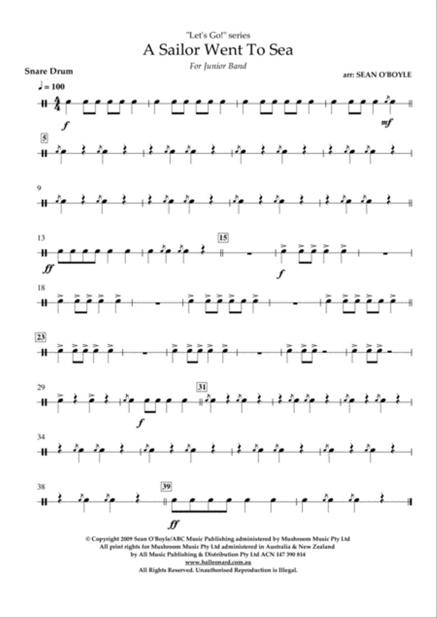 A Sailor Went To Sea - Snare Drum Concert Band scores gallery preview page 1