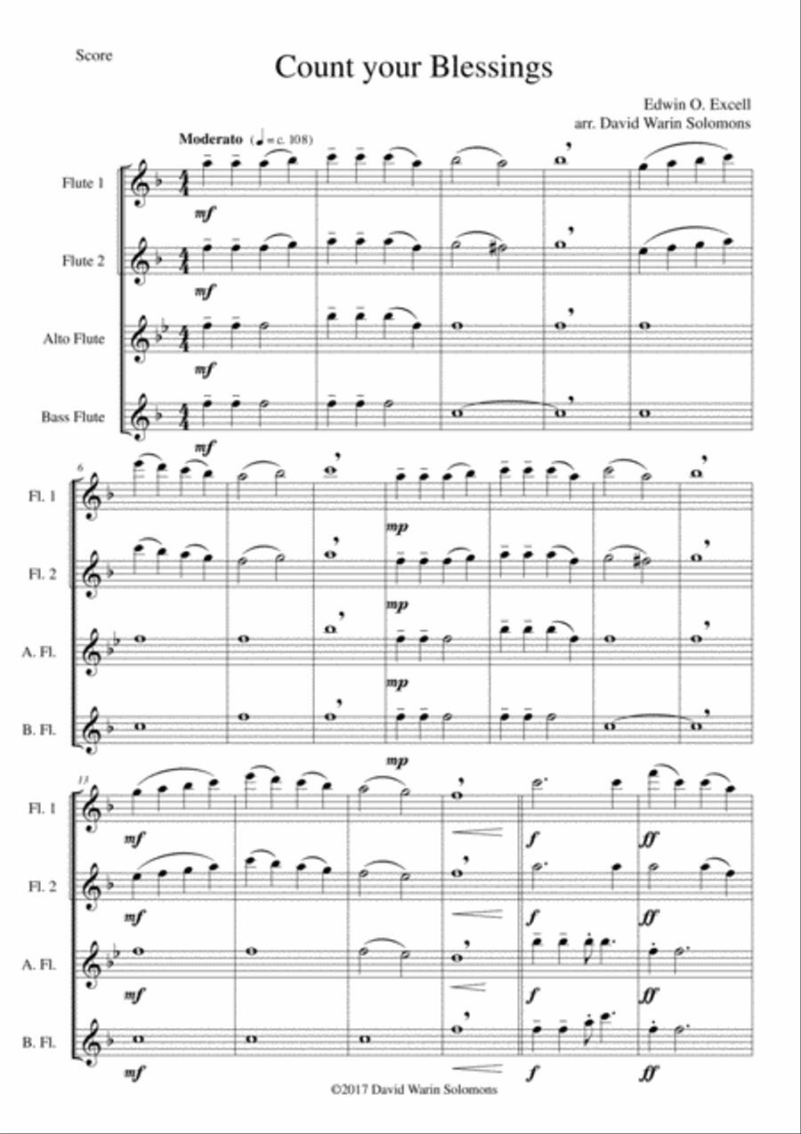 Count your blessings for Flute quartet (2 C flutes, alto flute, bass flute) Flute Quartet scores gallery preview page 1