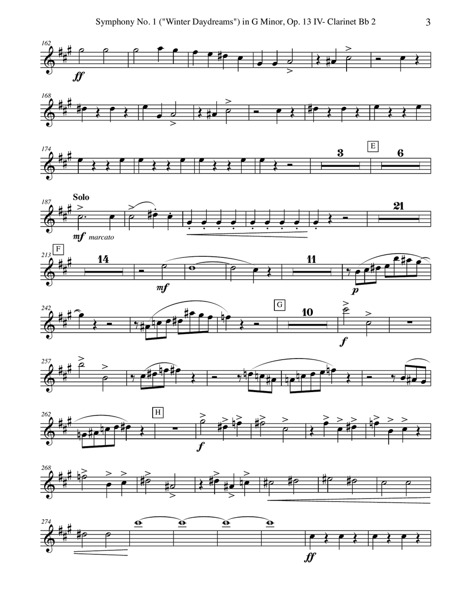 Tchaikovsky Symphony No. 1, Movement IV - Clarinet in Bb 2 (Transposed Part), Op. 13 B-Flat Clarinet scores gallery preview page 3