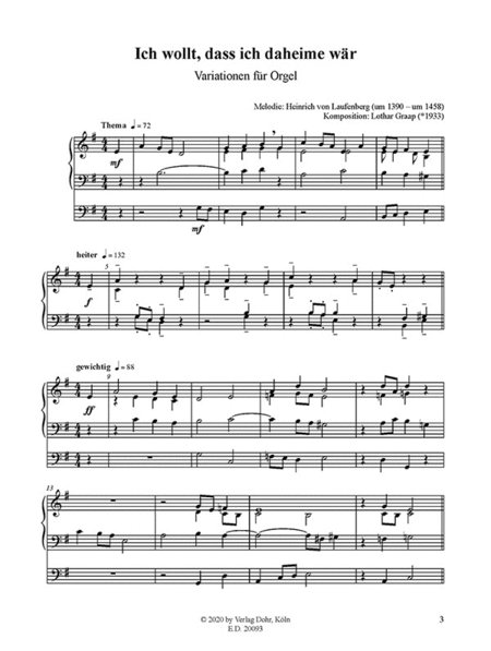 Variationen über zwei Liedweisen von Heinrich von Laufenberg für Orgel (2019)